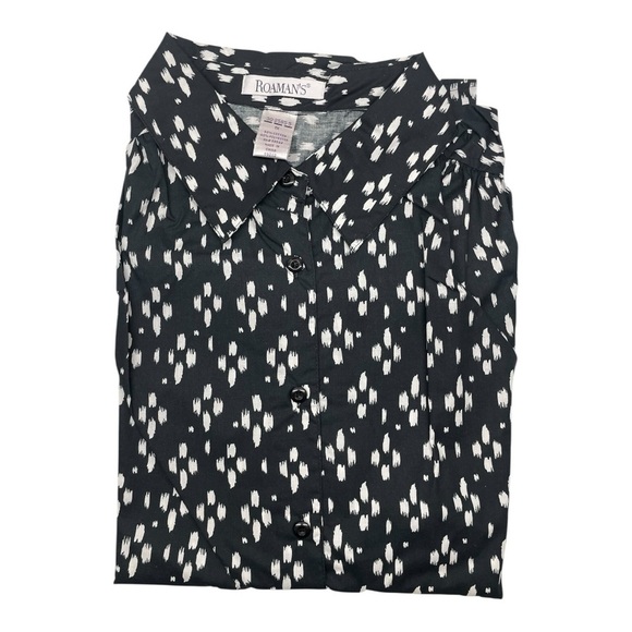 Roman’s Blouse Size 1X Black White Long Sleeves button down with collar - Picture 4 of 10